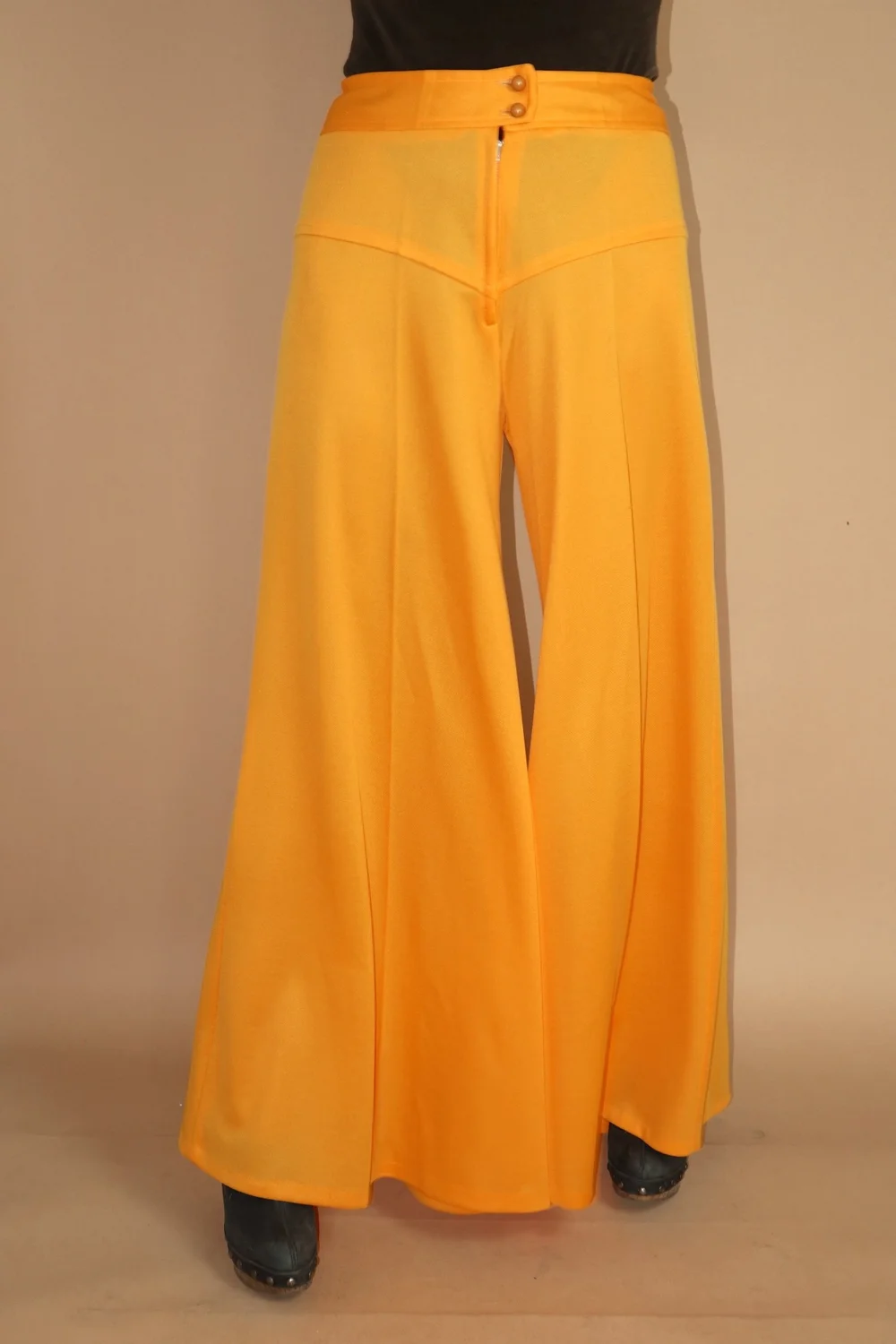 VINTAGE 70s YELLOW WIDE LEG HIGH WAISTED FLARES TROUSERS
